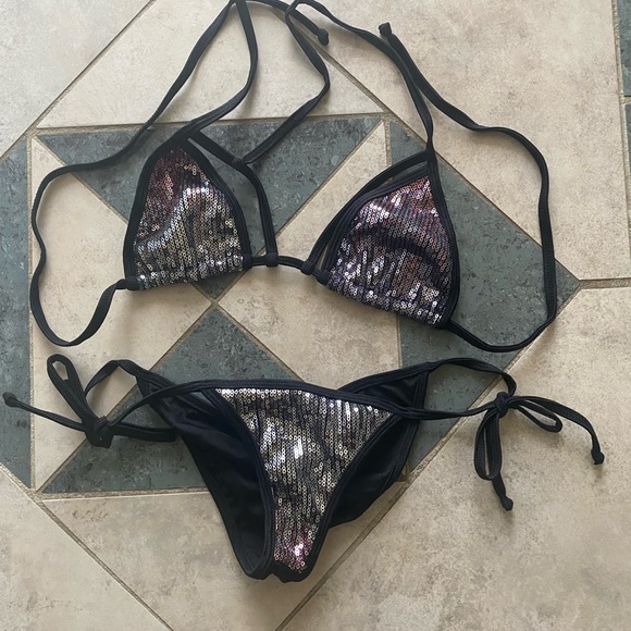 Fede black with silver sequin bikini. S/M top S/M bottom. - Picture 1 of 1